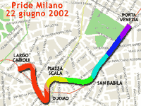 Sabato sfilata del Gay Pride Milano 2002 - cartina pride milano - Gay.it Archivio