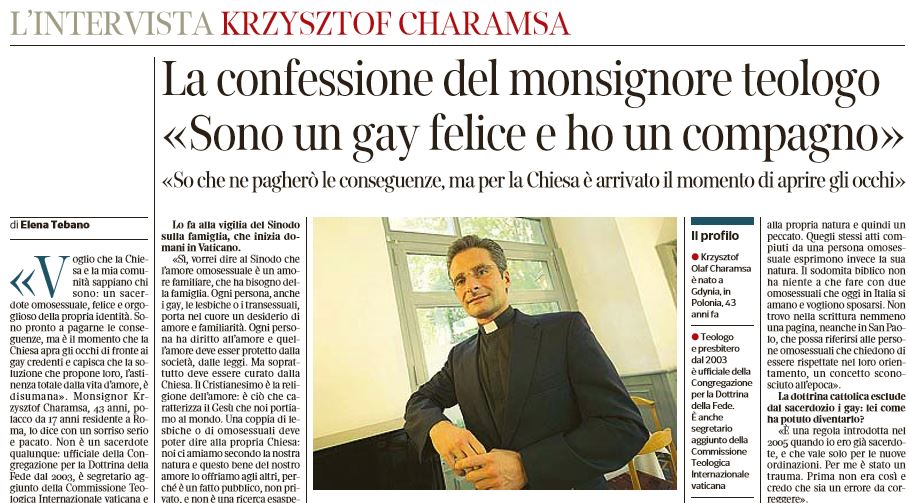 Storico coming out nella Chiesa. Il Vaticano: lasci gli incarichi - KRZYSZTOF CHARAMSA MONSIGNORE GAY - Gay.it Archivio
