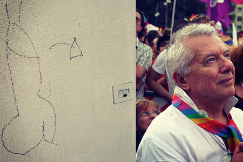 Omofobia: imbrattata la casa di Vanni Piccolo, storico attivista lgbt - Piccolo Vanni attacco omofobo BS 1 - Gay.it Archivio