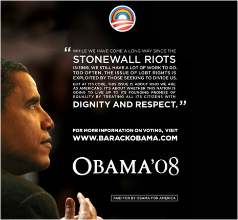 Barak Obama vince le primarie: ecco come la pensa sui gay - obamagayad2008 - Gay.it Archivio