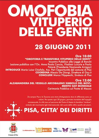 Pisa: 28 giugno giornata lgbt con Luxuria, Concia e Patanè - omofobia pisa comune - Gay.it Archivio