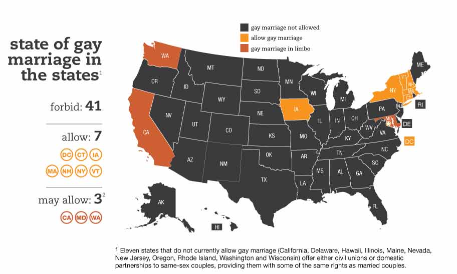 USA, giudici: stessi benefici per coppie gay e etero - usa mappa 2012 - Gay.it Archivio